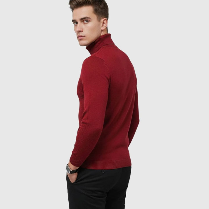 Men's Slim-Fit Turtleneck Wool-Blend Knit Sweater, Wine Red