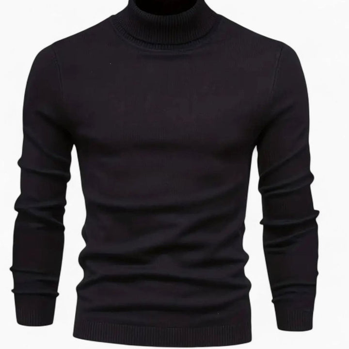 Men's Slim-Fit Turtleneck Wool-Blend Knit Sweater, Wine Red - Black
