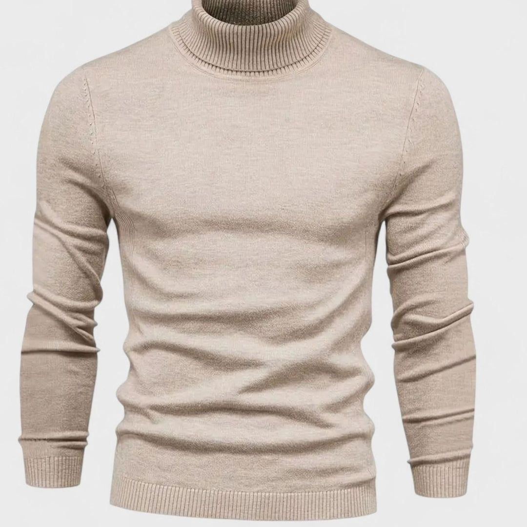 Men's Slim-Fit Turtleneck Wool-Blend Knit Sweater, Wine Red - Khaki