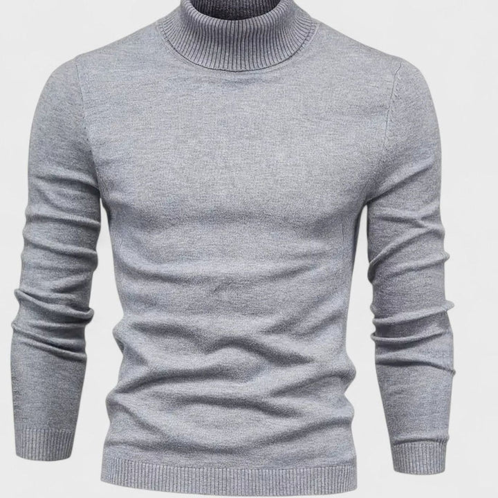 Men's Slim-Fit Turtleneck Wool-Blend Knit Sweater, Wine Red - Grey