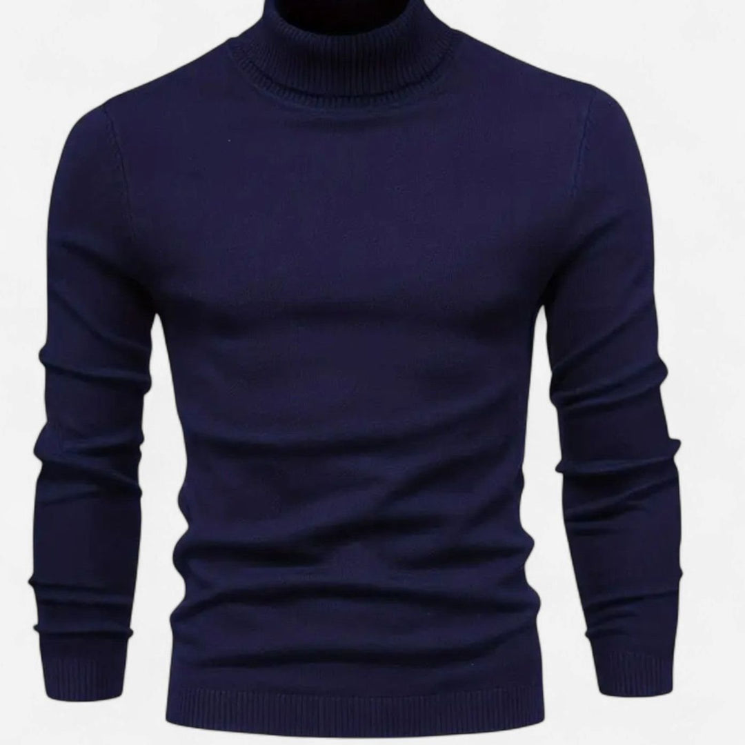 Men's Slim-Fit Turtleneck Wool-Blend Knit Sweater, Wine Red - Navy