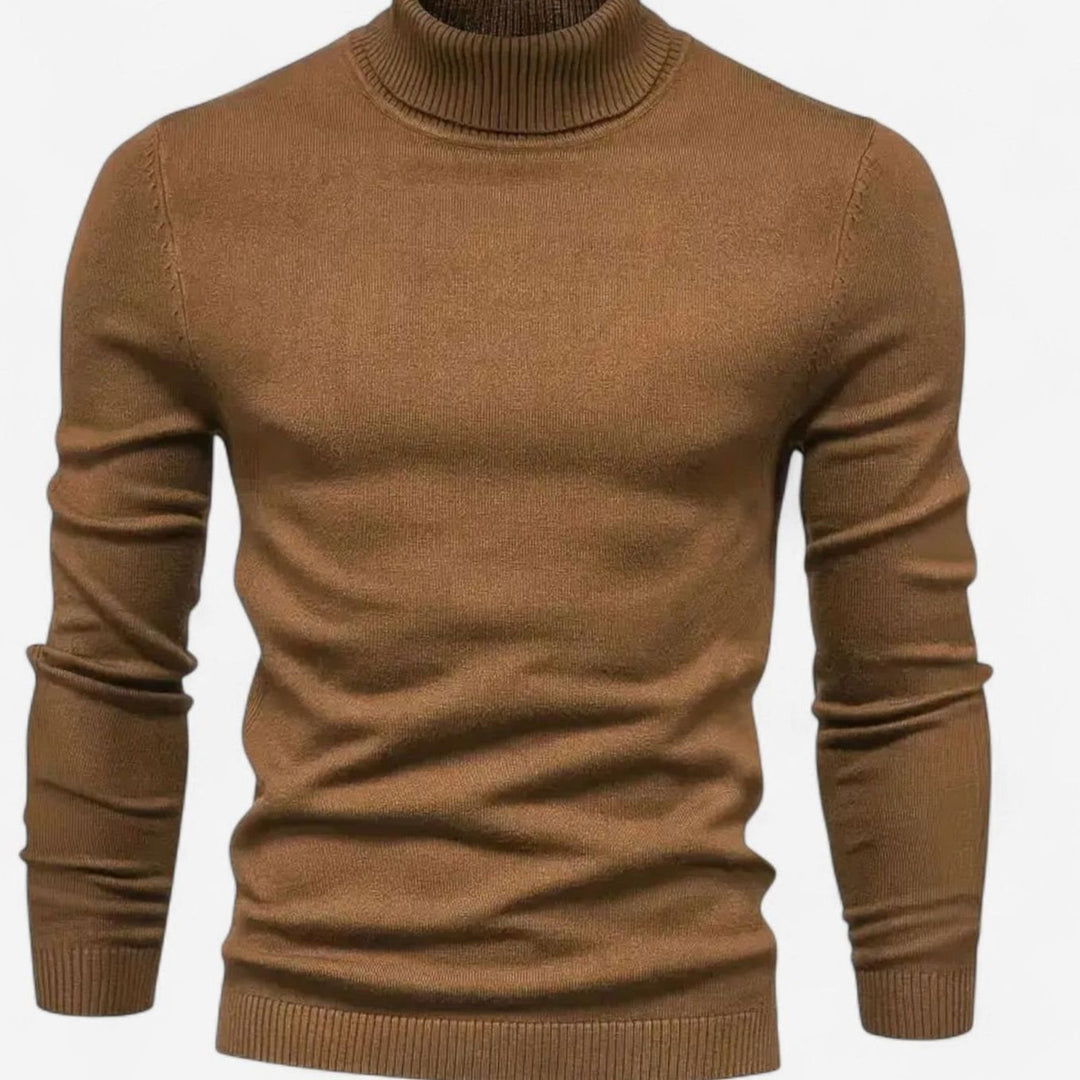 Men's Slim-Fit Turtleneck Wool-Blend Knit Sweater, Wine Red - Brown