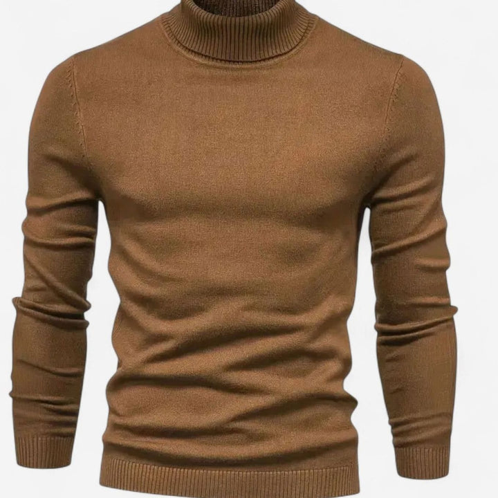 Men's Slim-Fit Turtleneck Wool-Blend Knit Sweater, Wine Red - Brown