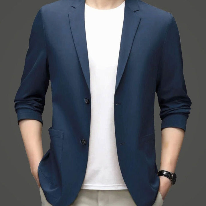 Men's Slim-Fit Two-Button Lightweight Elastic Blazer Jacket - Navy Blue