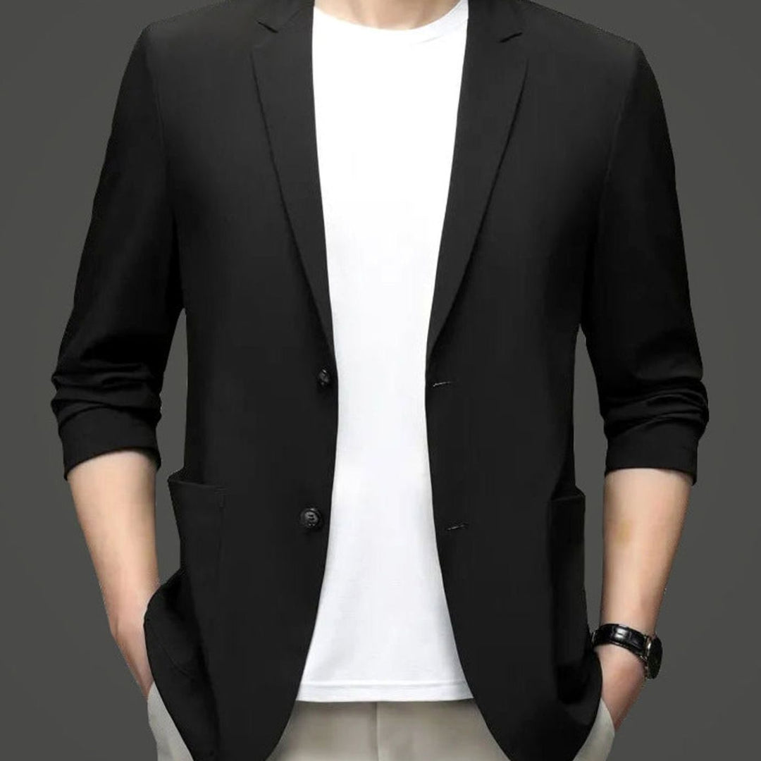 Men's Slim-Fit Two-Button Lightweight Elastic Blazer Jacket - Black