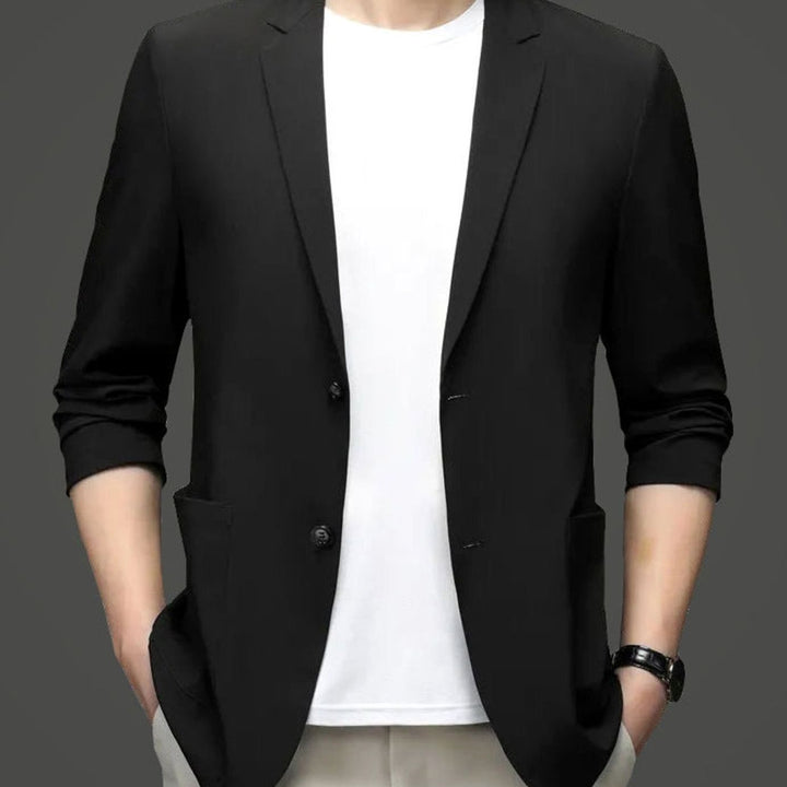 Men's Slim-Fit Two-Button Lightweight Elastic Blazer Jacket - Black
