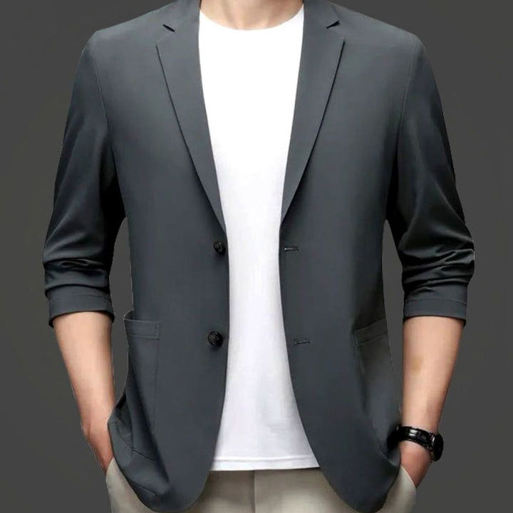 Men's Slim-Fit Two-Button Lightweight Elastic Blazer Jacket - Dark Gray