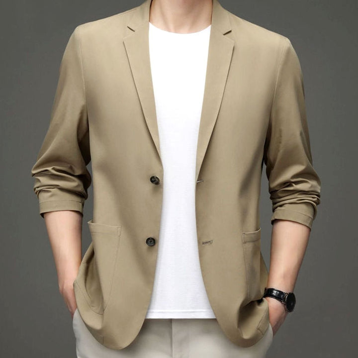 Men's Slim-Fit Two-Button Lightweight Elastic Blazer Jacket - Coffee Brown