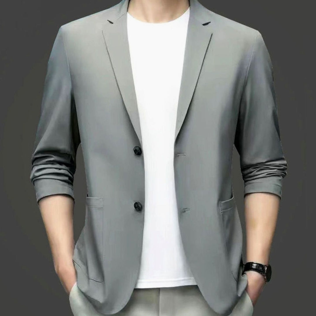 Men's Slim-Fit Two-Button Lightweight Elastic Blazer Jacket - Light Gray