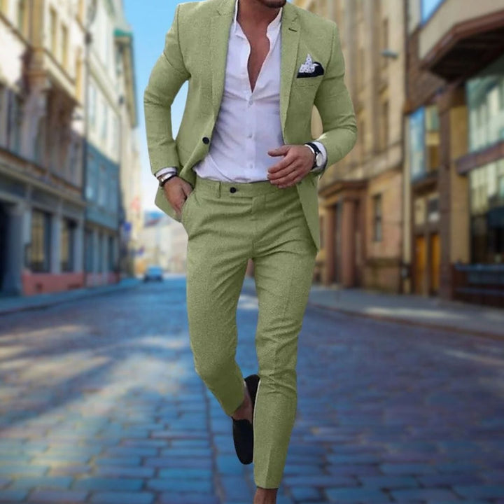 Men's Slim Fit Two-Piece Blazer Suit Set - Light Green