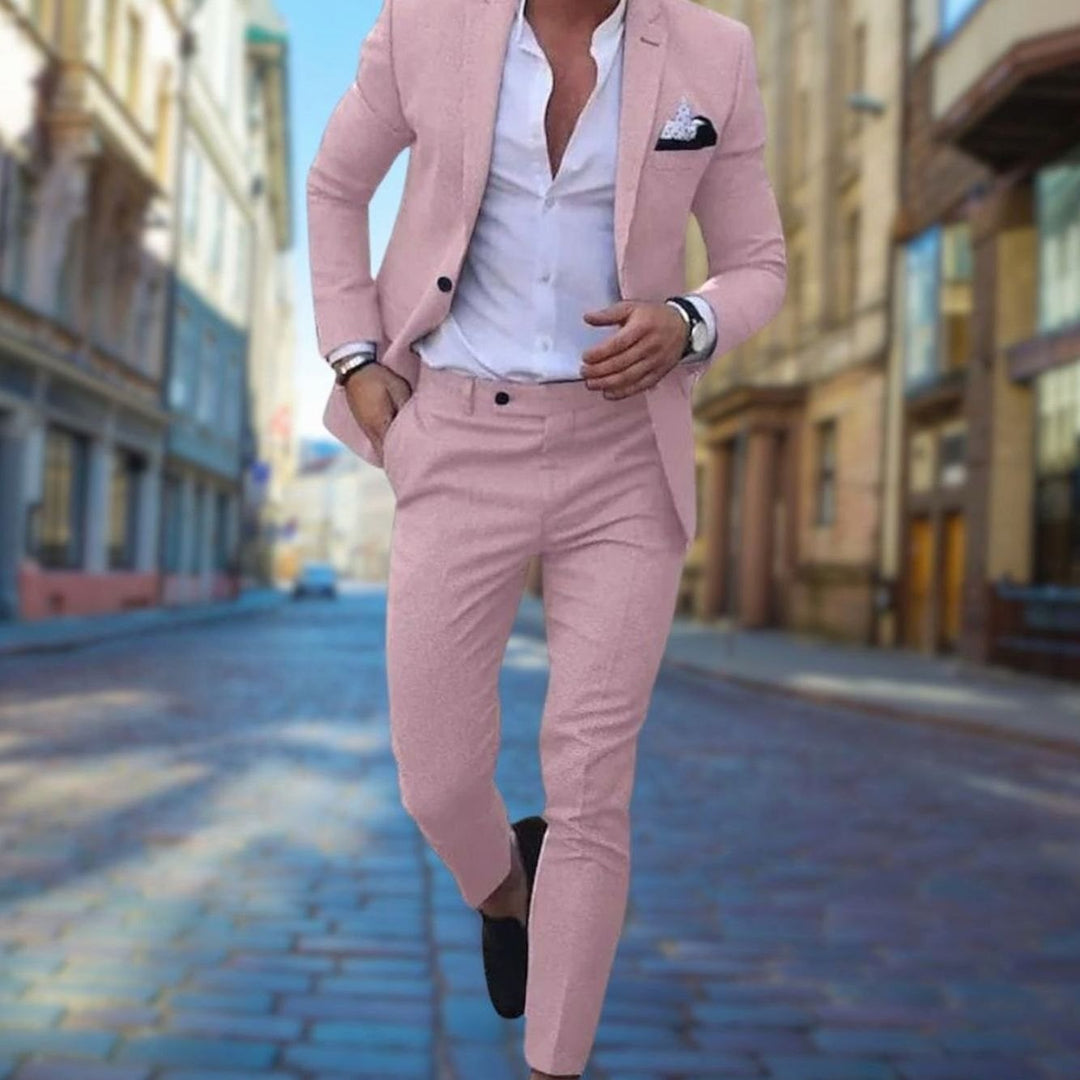 Men's Slim Fit Two-Piece Blazer Suit Set - Pink