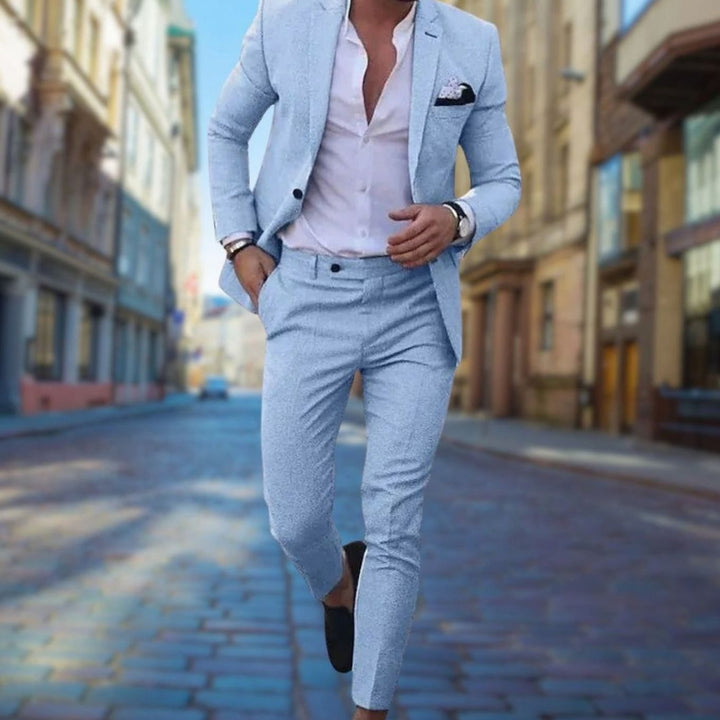 Men's Slim Fit Two-Piece Blazer Suit Set - Sky Blue