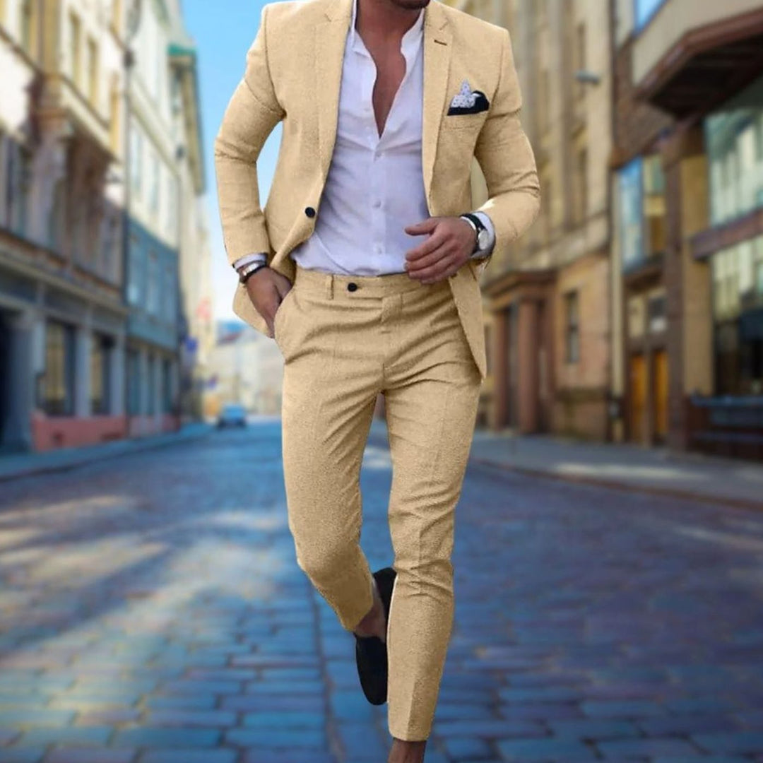 Men's Slim Fit Two-Piece Blazer Suit Set - Yellow