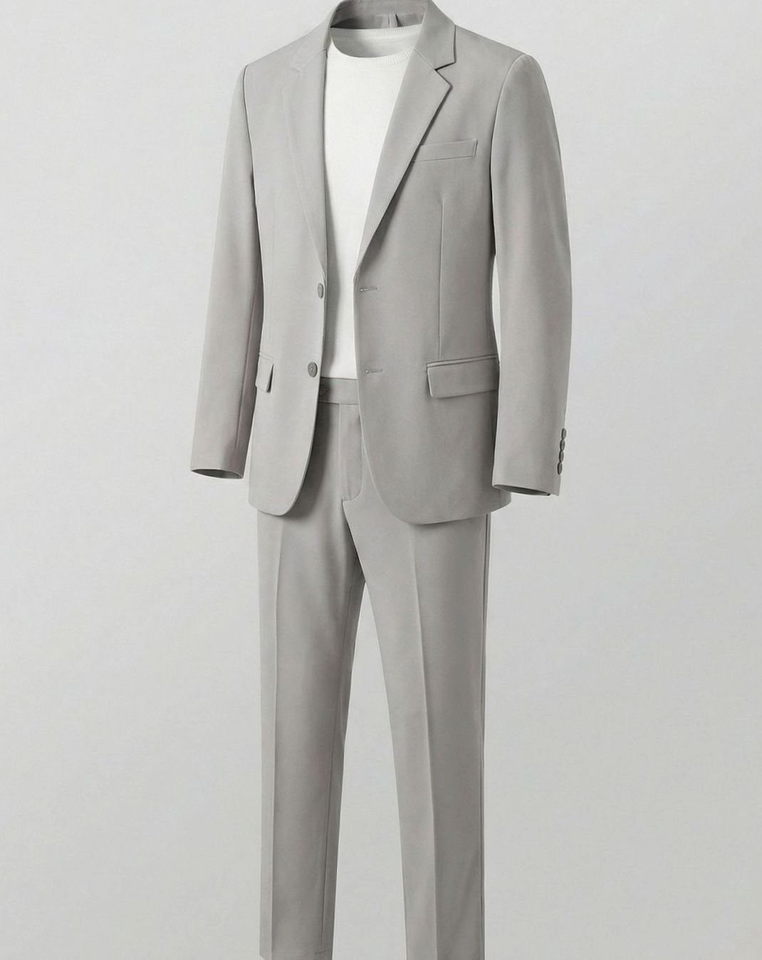 Men's Slim-Fit Two-Piece Business Suit Stretch Blazer Pants Set - Light Gray