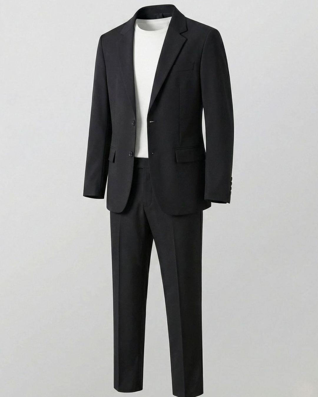 Men's Slim-Fit Two-Piece Business Suit Stretch Blazer Pants Set - Black