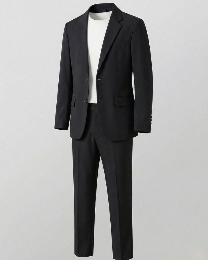 Men's Slim-Fit Two-Piece Business Suit Stretch Blazer Pants Set - Black