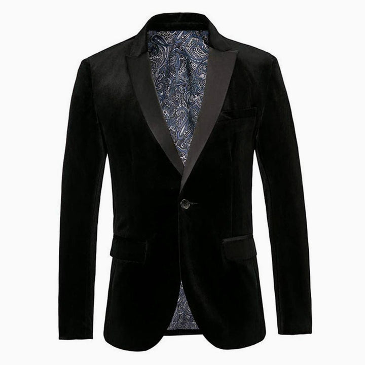 Men's Slim-Fit Velvet Blazer Single-Button Tuxedo Jacket - Black
