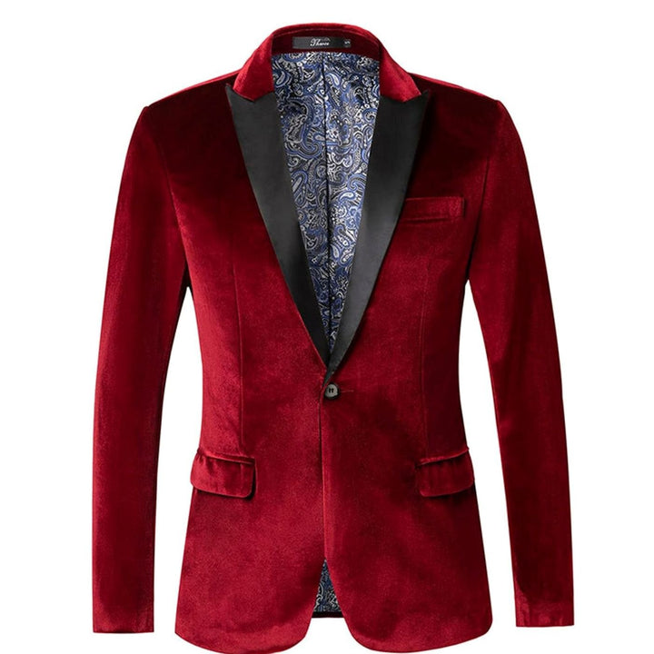 Men's Slim-Fit Velvet Blazer Single-Button Tuxedo Jacket - Red