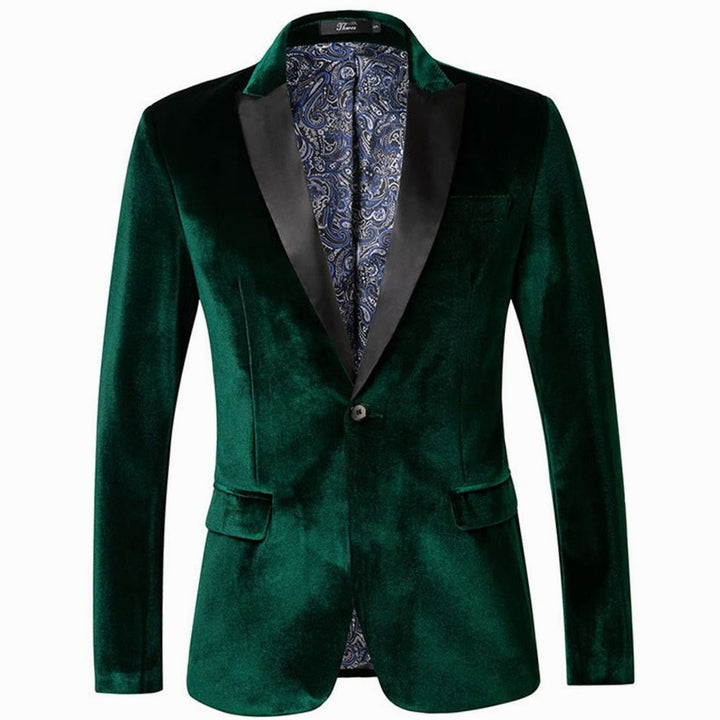 Men's Slim-Fit Velvet Blazer Single-Button Tuxedo Jacket - Green
