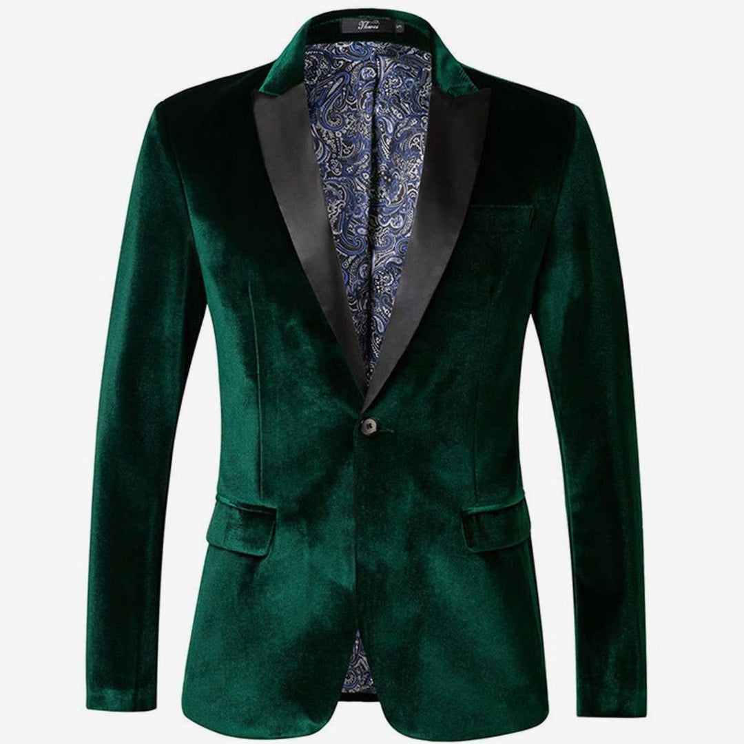 Men's Slim-Fit Velvet Blazer Single-Button Tuxedo Jacket