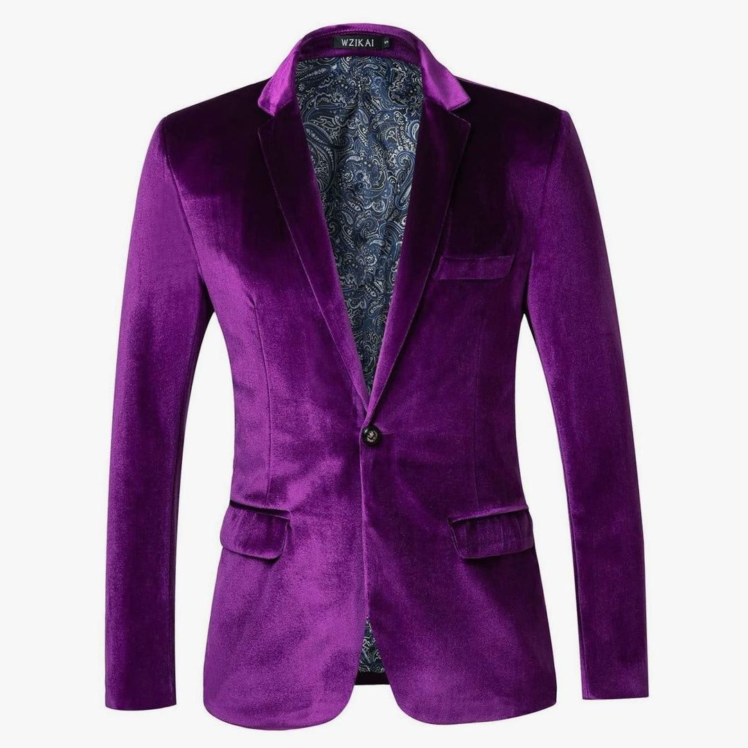 Men's Slim-Fit Velvet Blazer Single-Button Tuxedo Jacket