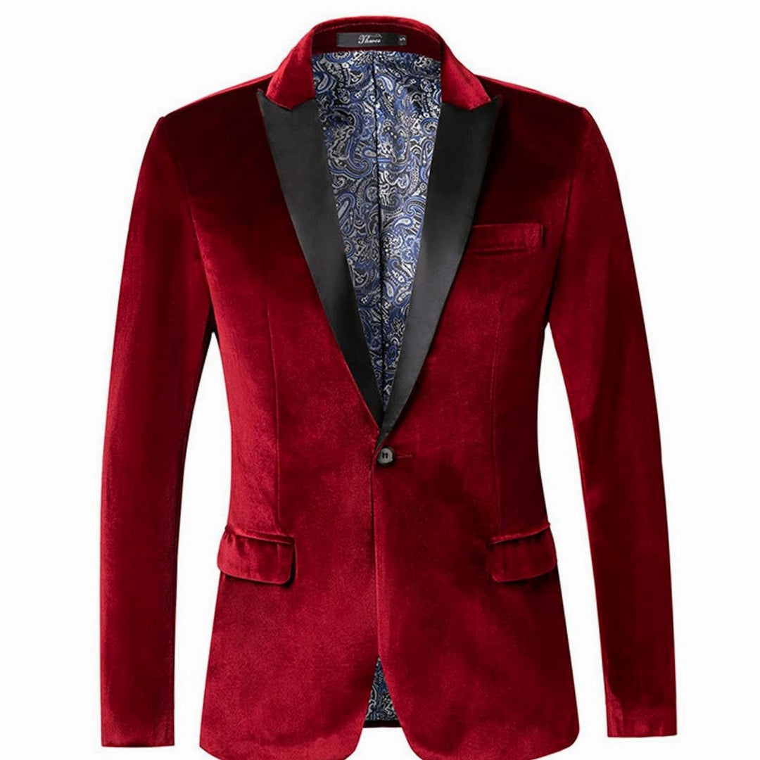 Men's Slim-Fit Velvet Blazer Single-Button Tuxedo Jacket