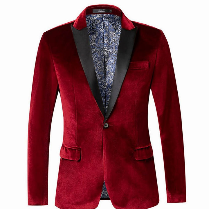 Men's Slim-Fit Velvet Blazer Single-Button Tuxedo Jacket