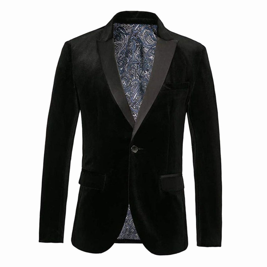 Men's Slim-Fit Velvet Blazer Single-Button Tuxedo Jacket