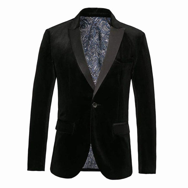 Men's Slim-Fit Velvet Blazer Single-Button Tuxedo Jacket