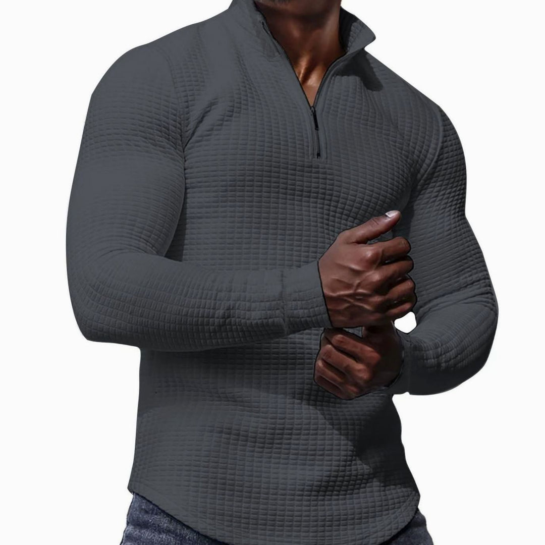 Men's Slim-Fit Waffle-Knit Quarter-Zip Pullover Sweater - Dark Gray