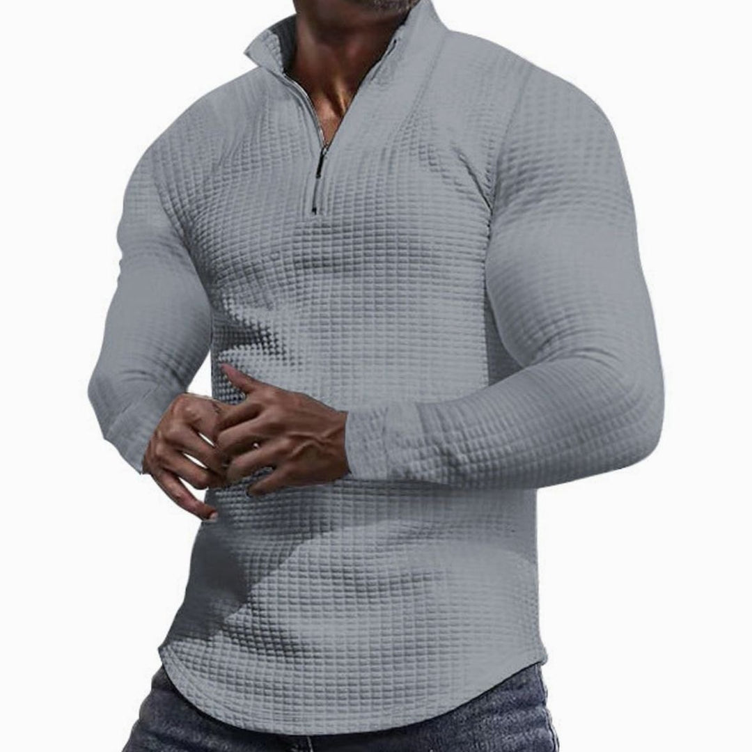 Men's Slim-Fit Waffle-Knit Quarter-Zip Pullover Sweater - Light Gray
