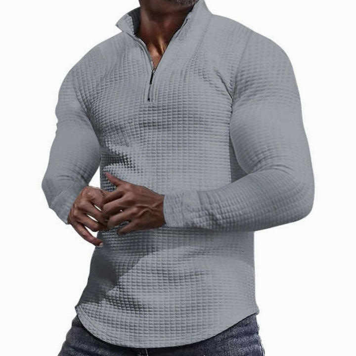 Men's Slim-Fit Waffle-Knit Quarter-Zip Pullover Sweater - Light Gray