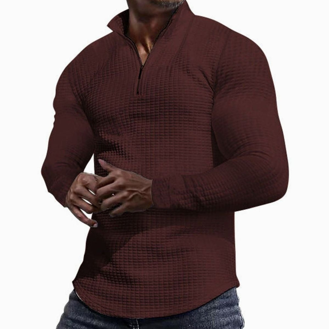 Men's Slim-Fit Waffle-Knit Quarter-Zip Pullover Sweater - Wine Red