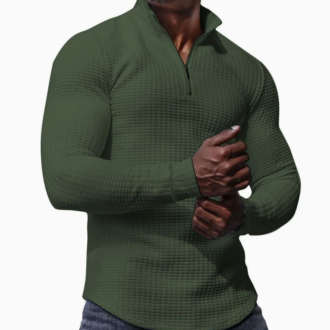 Men's Slim-Fit Waffle-Knit Quarter-Zip Pullover Sweater - Olive Green