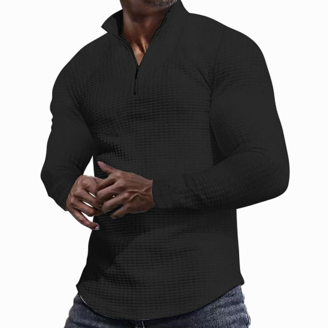 Men's Slim-Fit Waffle-Knit Quarter-Zip Pullover Sweater - Black