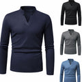 Ethan | Men's Slim-Fit Waffle-Knit Thermal Long-Sleeve V-Neck Shirt, Navy Blue