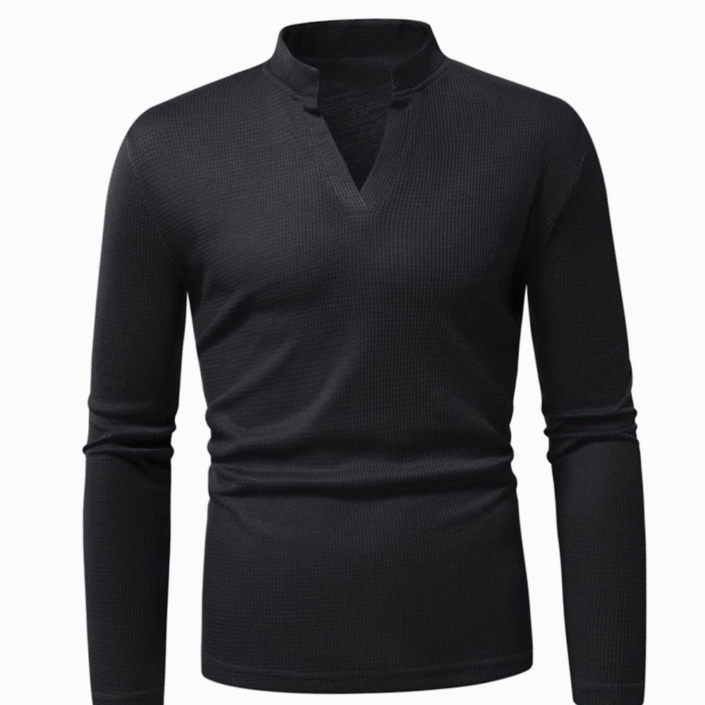 Men's Slim-Fit Waffle-Knit Thermal Long-Sleeve V-Neck Shirt, Navy Blue