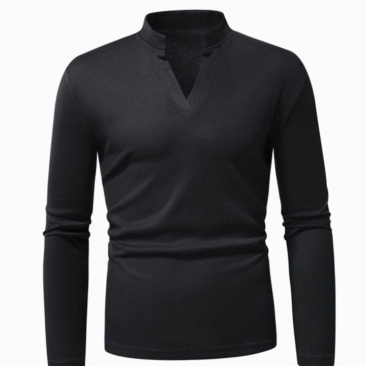 Men's Slim-Fit Waffle-Knit Thermal Long-Sleeve V-Neck Shirt, Navy Blue