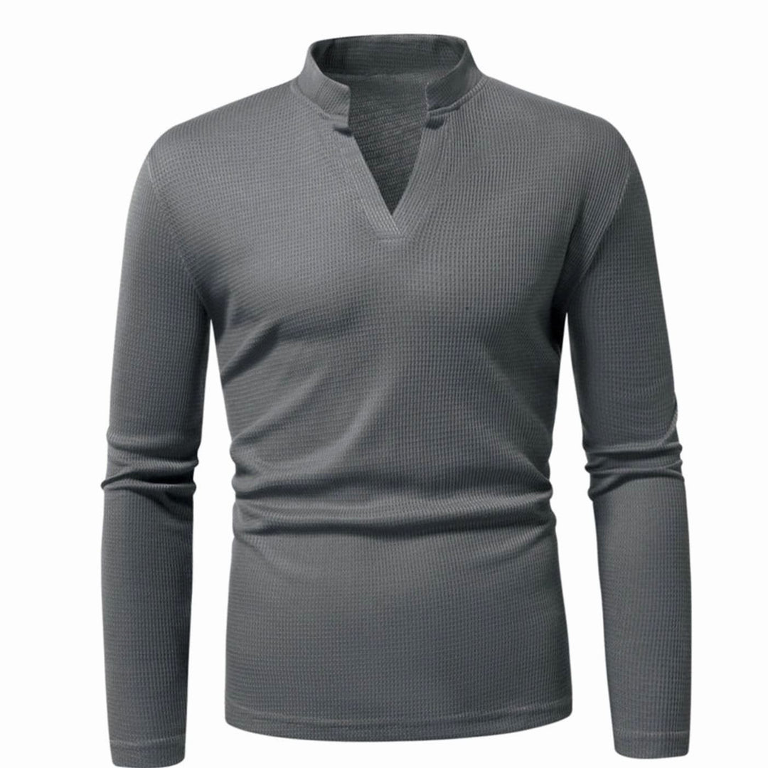 Men's Slim-Fit Waffle-Knit Thermal Long-Sleeve V-Neck Shirt, Navy Blue