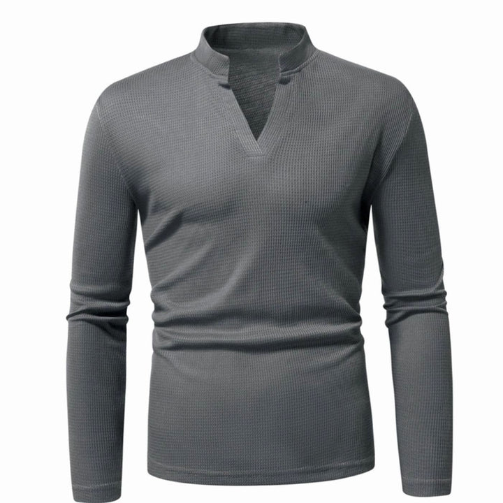Men's Slim-Fit Waffle-Knit Thermal Long-Sleeve V-Neck Shirt, Navy Blue