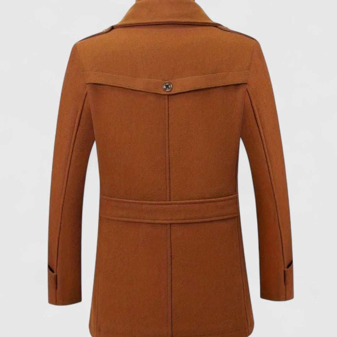 Men's Slim-Fit Wool Blend Tweed Coat Double-Collar Winter Overcoat