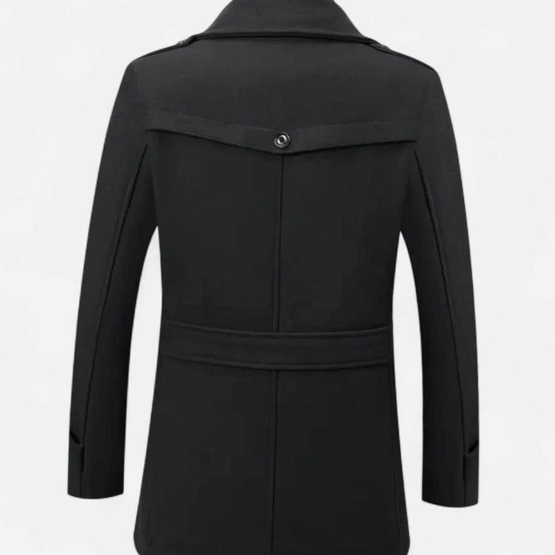 Men's Slim-Fit Wool Blend Tweed Coat Double-Collar Winter Overcoat