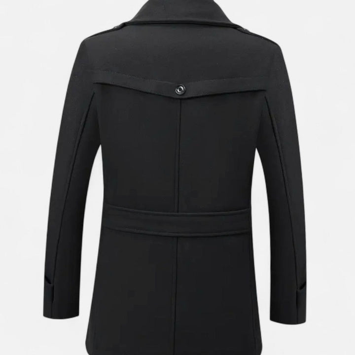 Men's Slim-Fit Wool Blend Tweed Coat Double-Collar Winter Overcoat