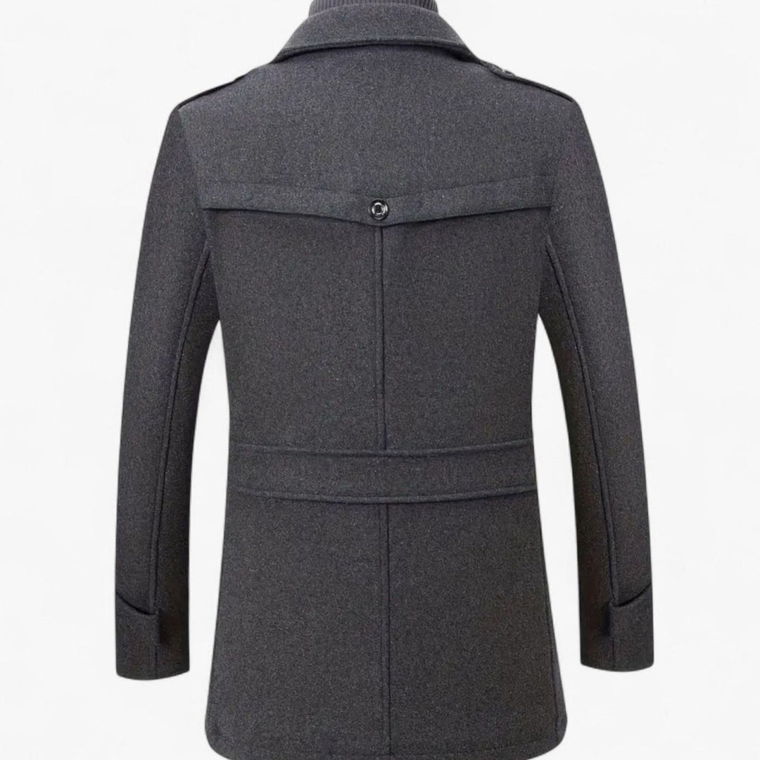 Men's Slim-Fit Wool Blend Tweed Coat Double-Collar Winter Overcoat