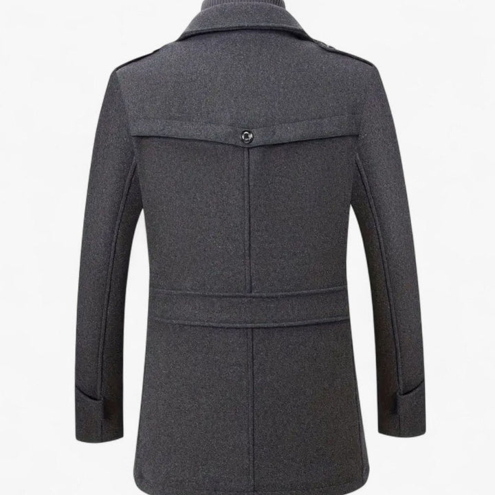 Men's Slim-Fit Wool Blend Tweed Coat Double-Collar Winter Overcoat