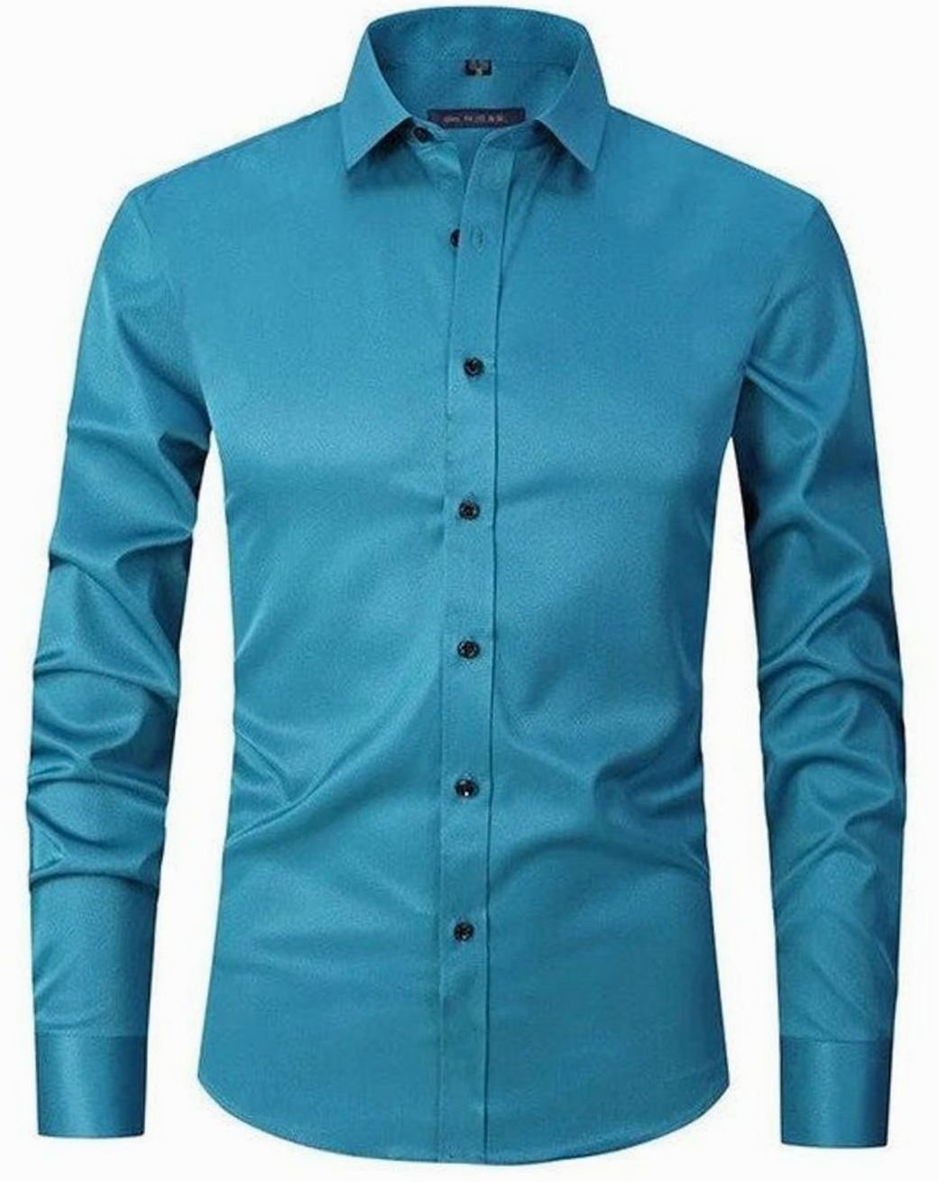 Men's Slim Fit Wrinkle-Free Button-Up Dress Shirt - Turquoise