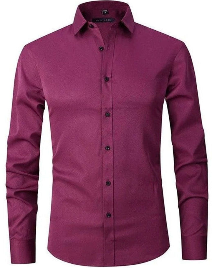 Men's Slim Fit Wrinkle-Free Button-Up Dress Shirt - Berry