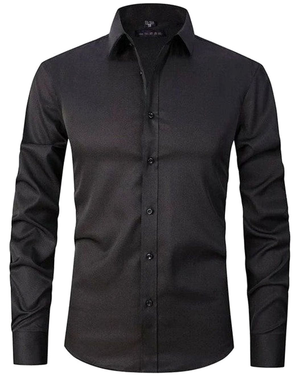 Men's Slim Fit Wrinkle-Free Button-Up Dress Shirt - Black