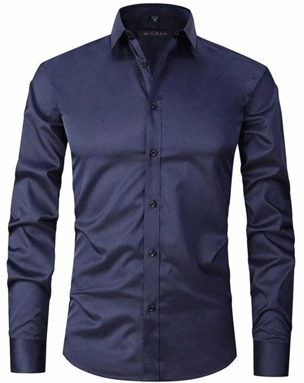 Men's Slim Fit Wrinkle-Free Button-Up Dress Shirt - Navy Blue