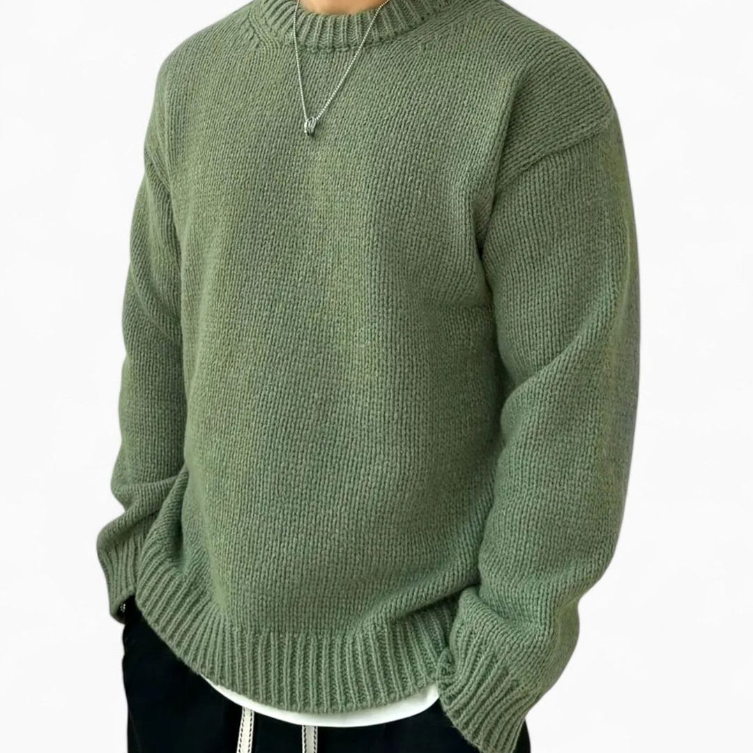 Men's Solid Crewneck Pullover Knit Sweater - Army Green